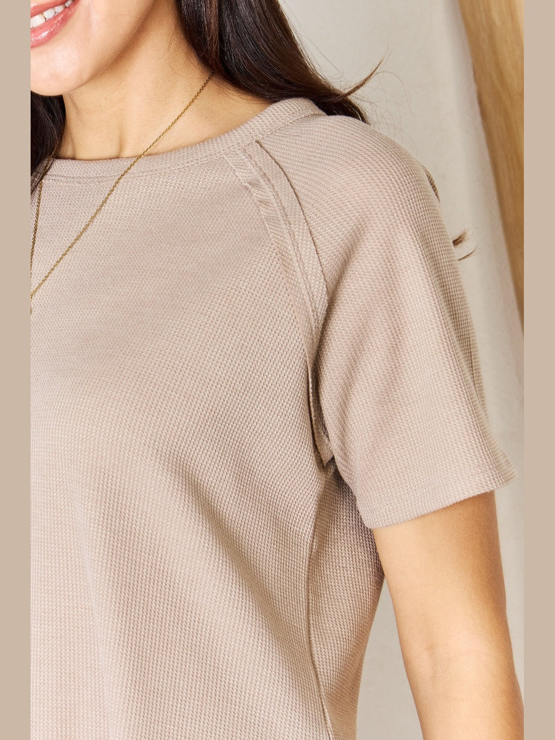 Women Zenana Baby Waffle Short Sleeve Slit High-Low T-Shirt