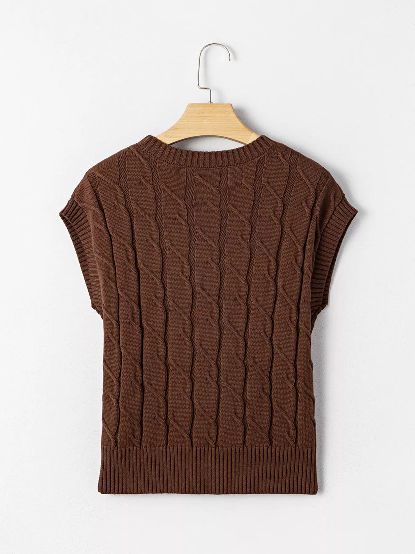 Cable Texture Crew Neck Short Sleeve Sweater Top