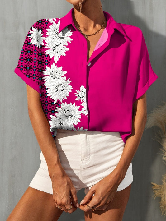 Printed Button Up Short Sleeve Shirt NicholesGifts