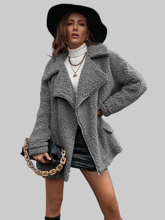 NicholesGifts Women Ivy Lane Zip-Up Collared Teddy Jacket nicholesgifts