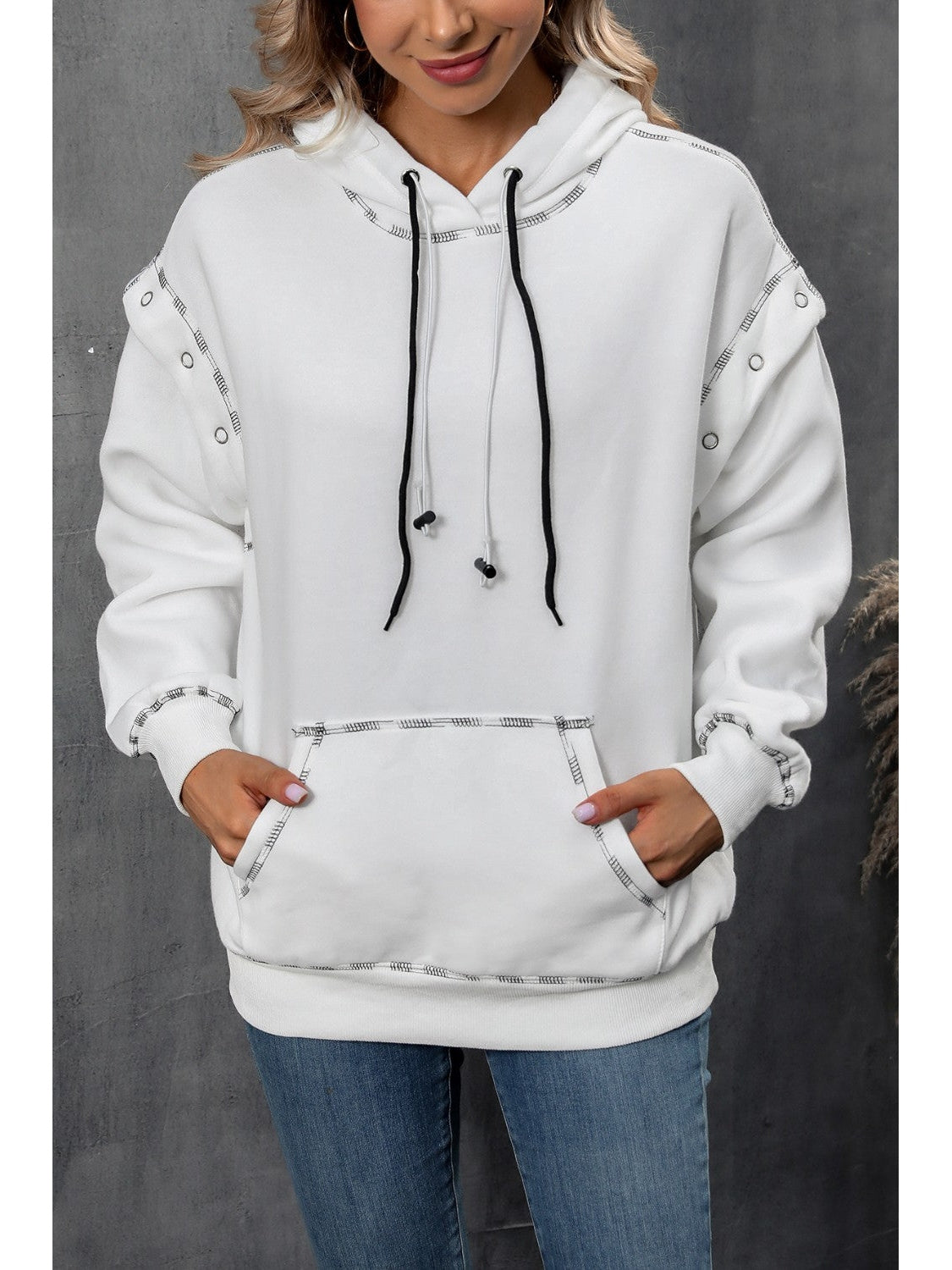 NicholesGifts Women Ivy Lane Drawstring Kangaroo Pocket Dropped Shoulder Hoodie NicholesGifts
