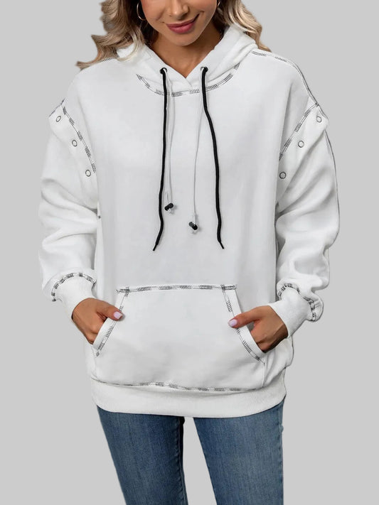 Women Ivy Lane Drawstring Kangaroo Pocket Dropped Shoulder Hoodie nicholesgifts
