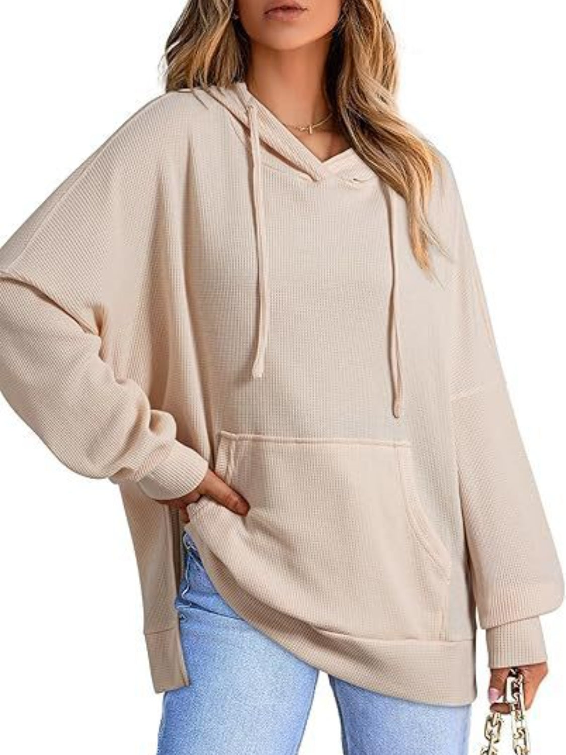 NicholesGifts Women Drawstring Slit Long Sleeve Hoodie NicholesGifts