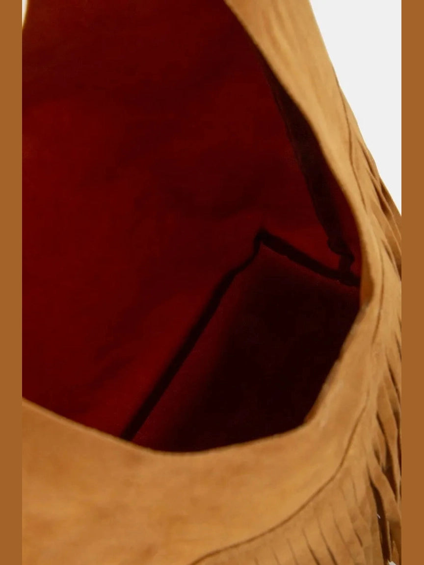 Fame Layered Fringe Detail Suede Hobo Bag NicholesGifts