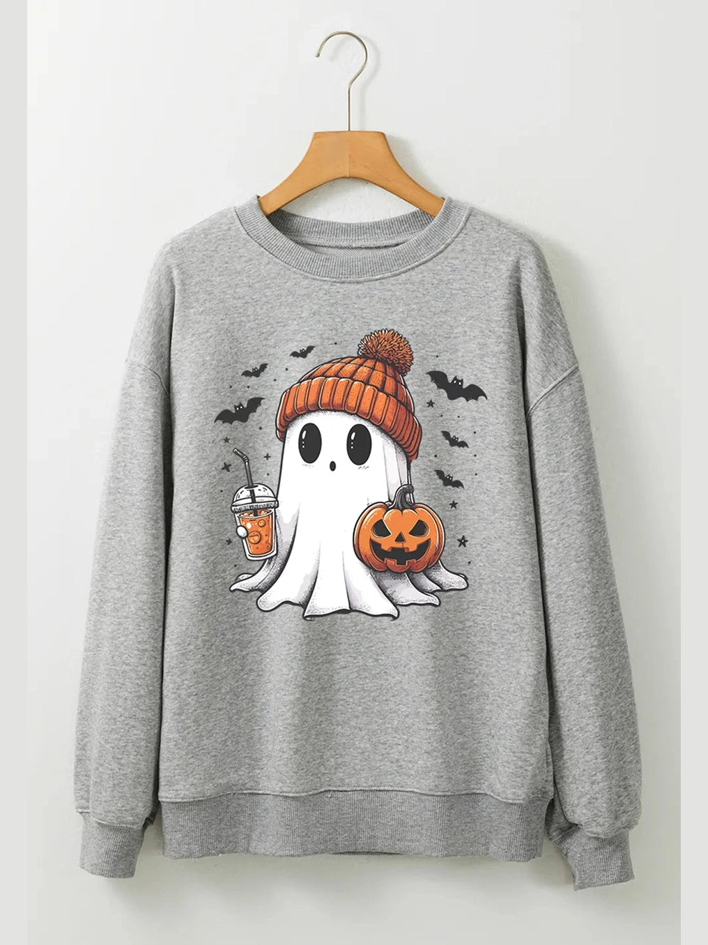 Ghost Round Neck Long Sleeve Sweatshirt Trendsi