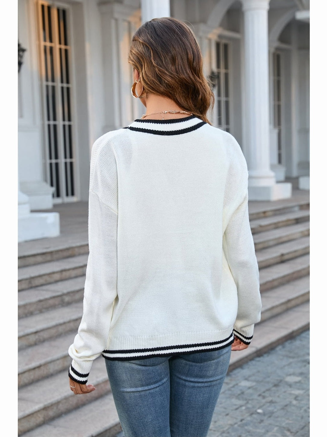 Women Buttoned V-Neck Long Sleeve Cardigan nicholesgifts