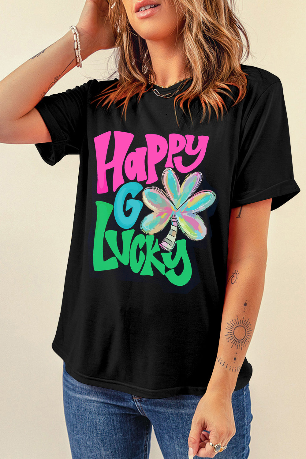 Women Letter Graphic Round Neck T-Shirt NicholesGifts
