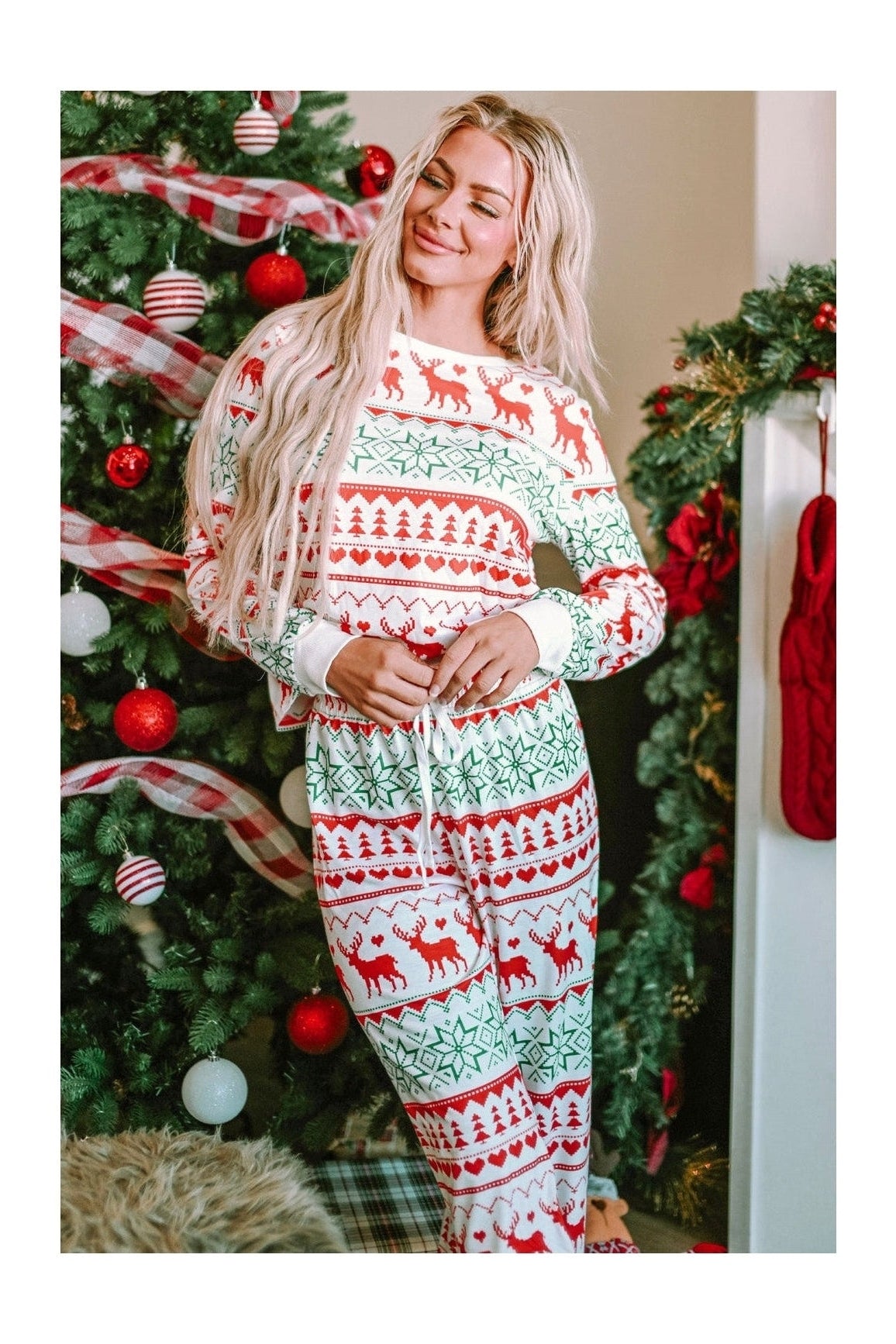 Christmas Element Round Neck Top and Pants Lounge Set NicholesGifts