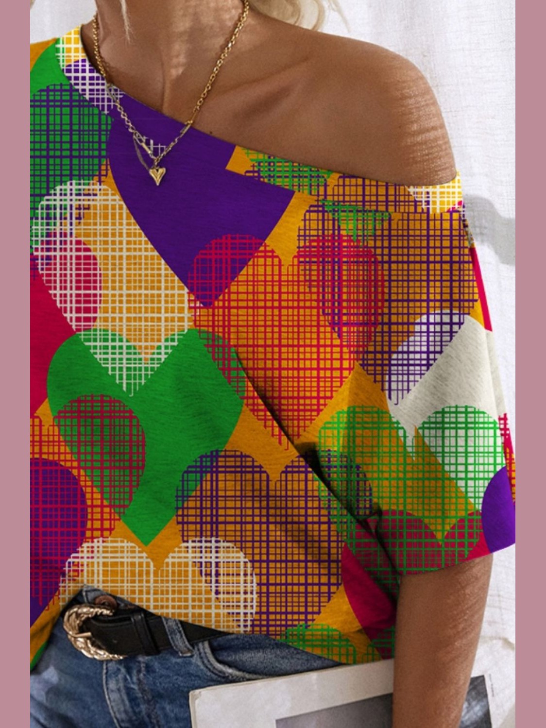 Heart Single Shoulder Short Sleeve T-Shirt