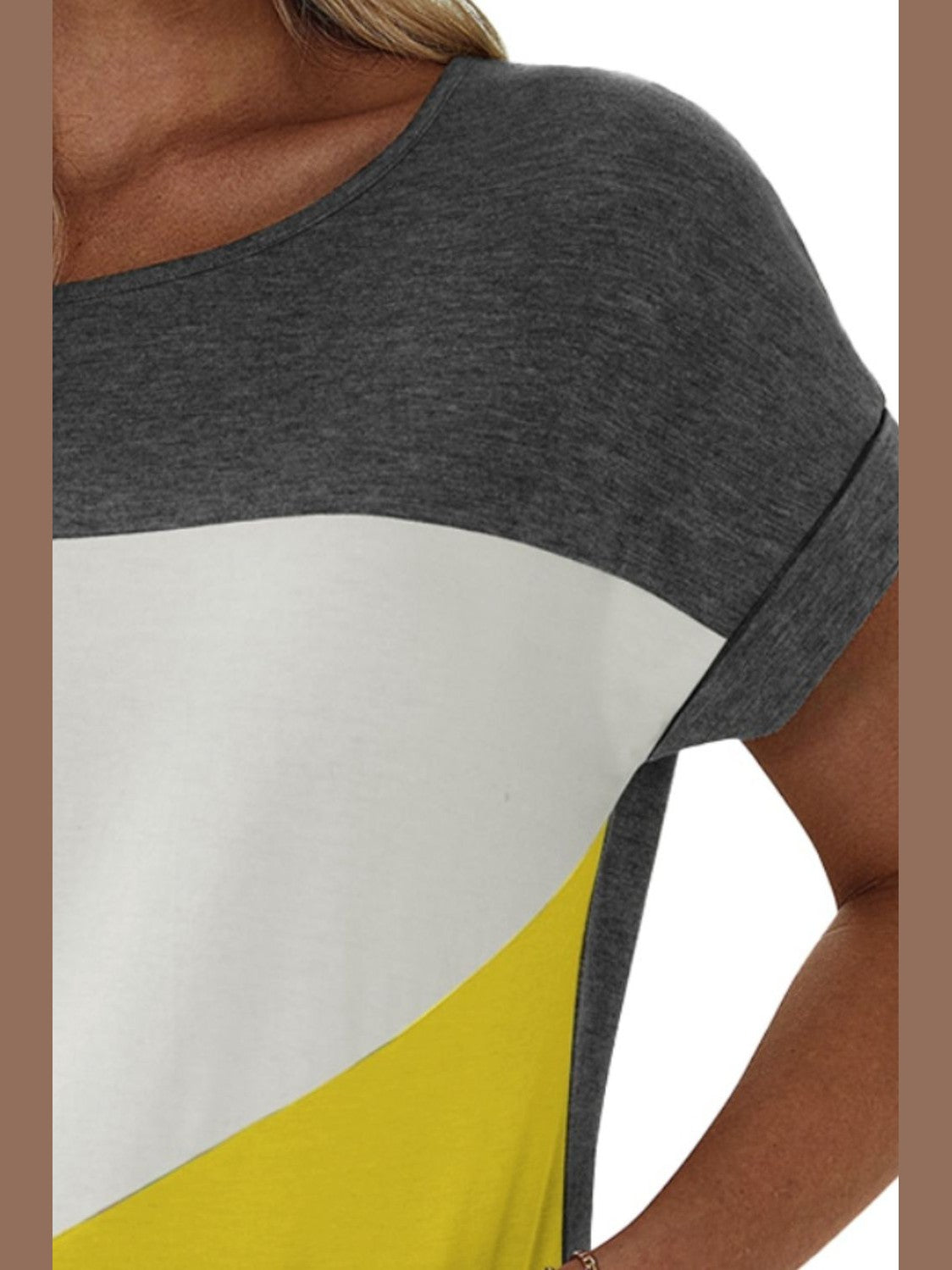 NicholesGifts Women Color Block Round Neck Short Sleeve T-Shirt