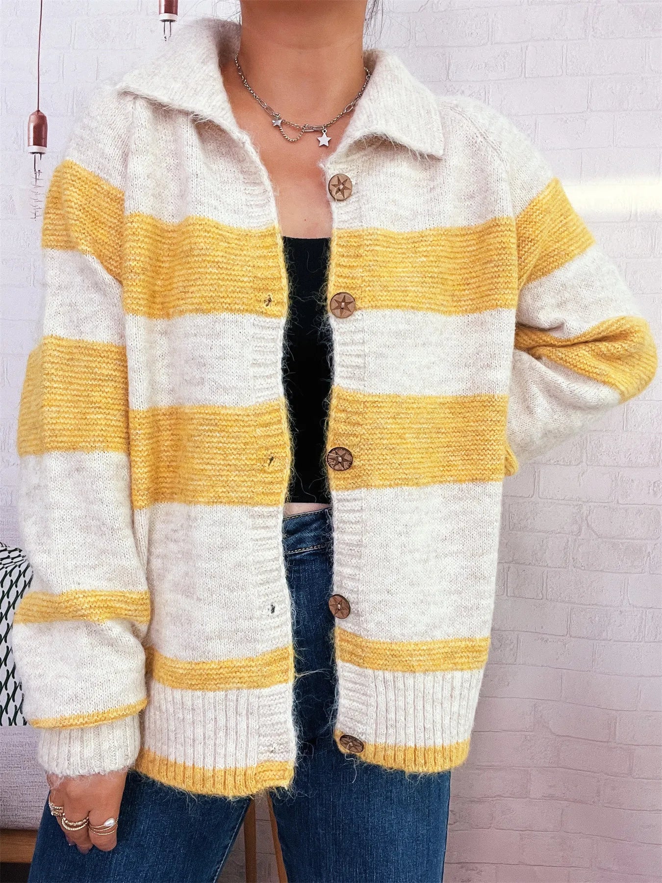 Striped Button-Up Cozy Cardigan