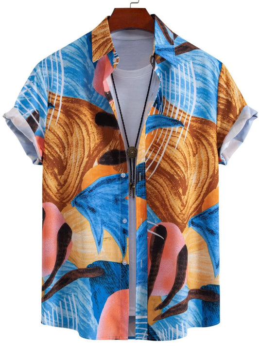 Men's Tropical Print Short Sleeve Button-Up Shirt NicholesGifts