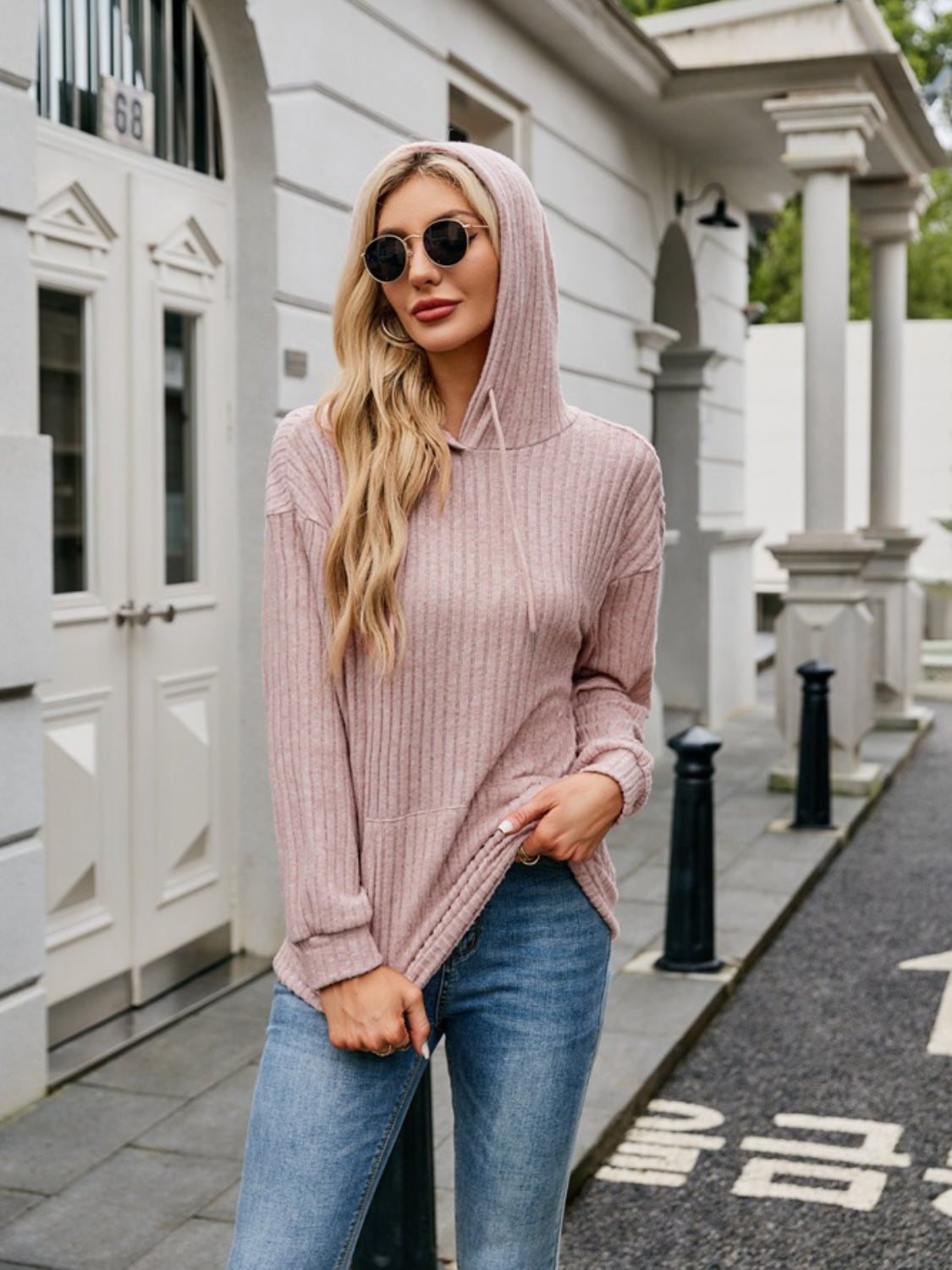 NicholesGifts Women Ribbed Drawstring Long Sleeve Hoodie NicholesGifts
