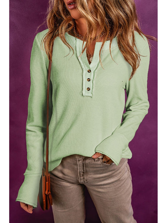 Waffle Knit Textured Henley Top NicholesGifts