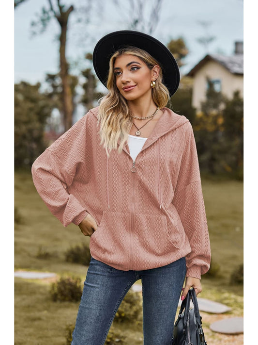 NicholesGifts Women Cable-Knit Long Sleeve Hooded Jacket