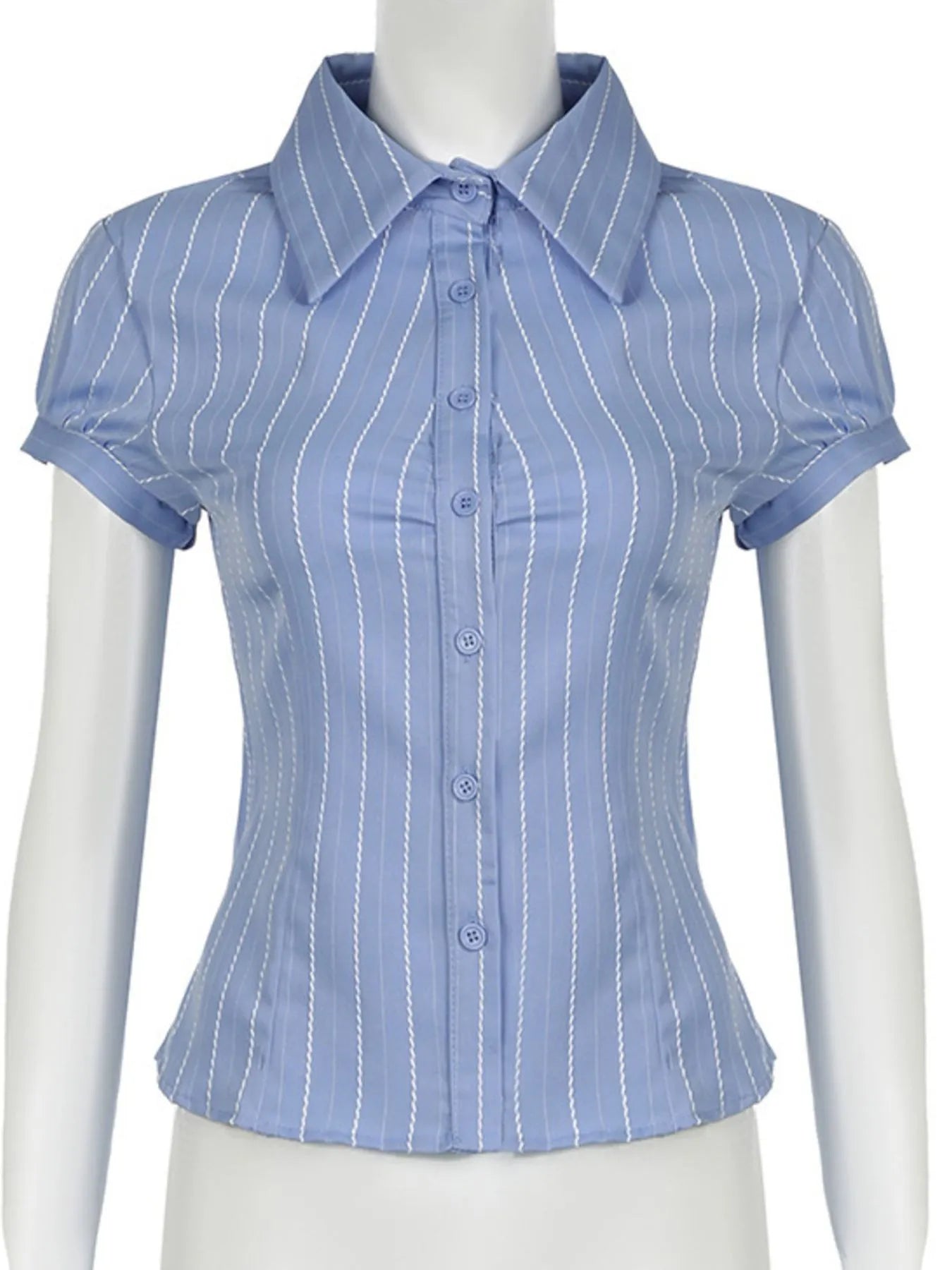 Striped Button-Down Collared Neck Shirt Trendsi