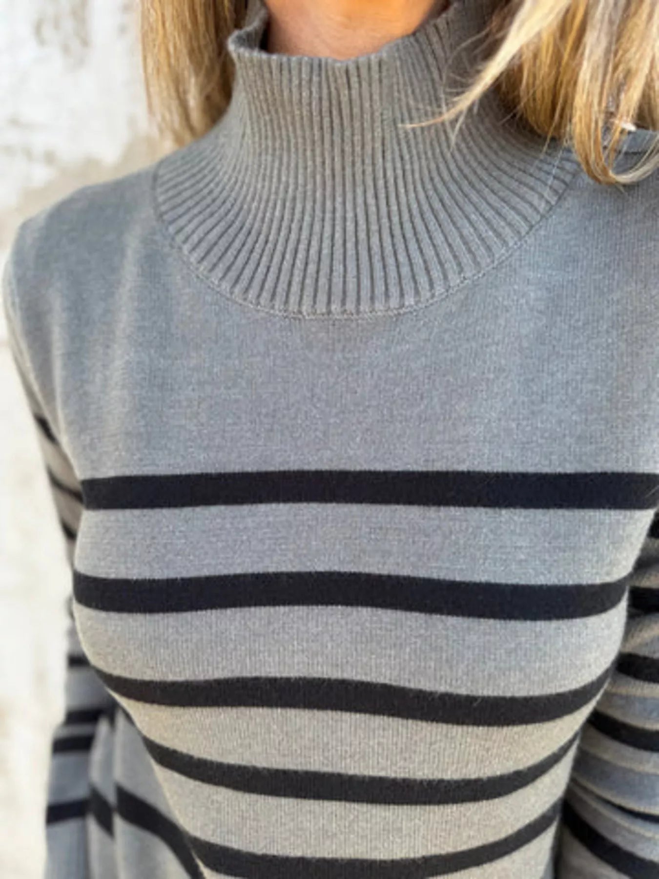 Full Size Striped Turtleneck Long Sleeve Sweater Plus Size Trendsi
