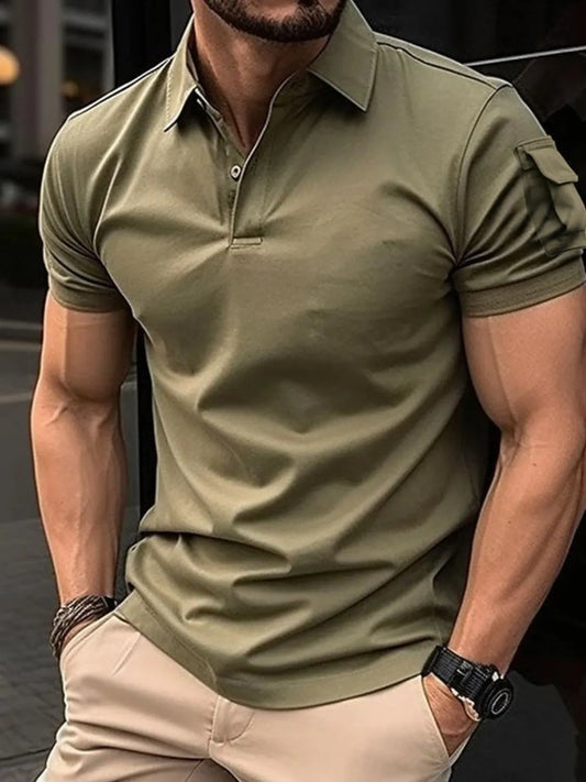 Men's Full Size Button Detail Short Sleeve Polo Plus Size NicholesGifts