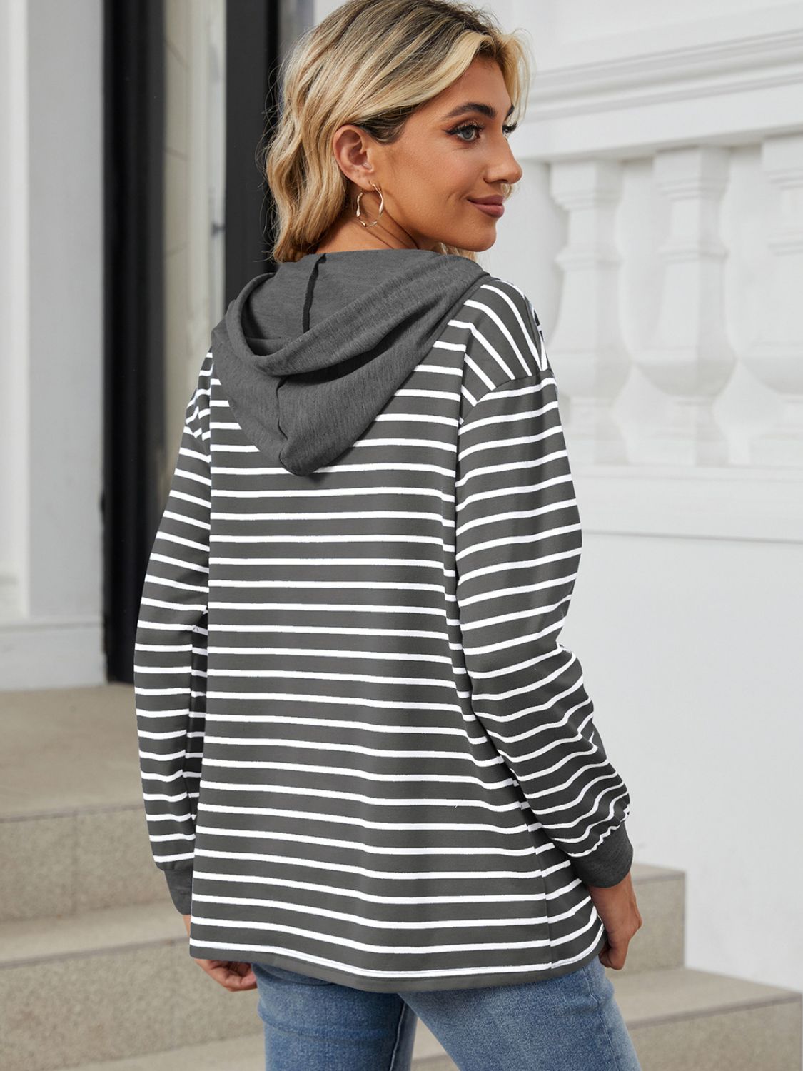 NicholesGifts Women Drawstring Striped Long Sleeve Hoodie