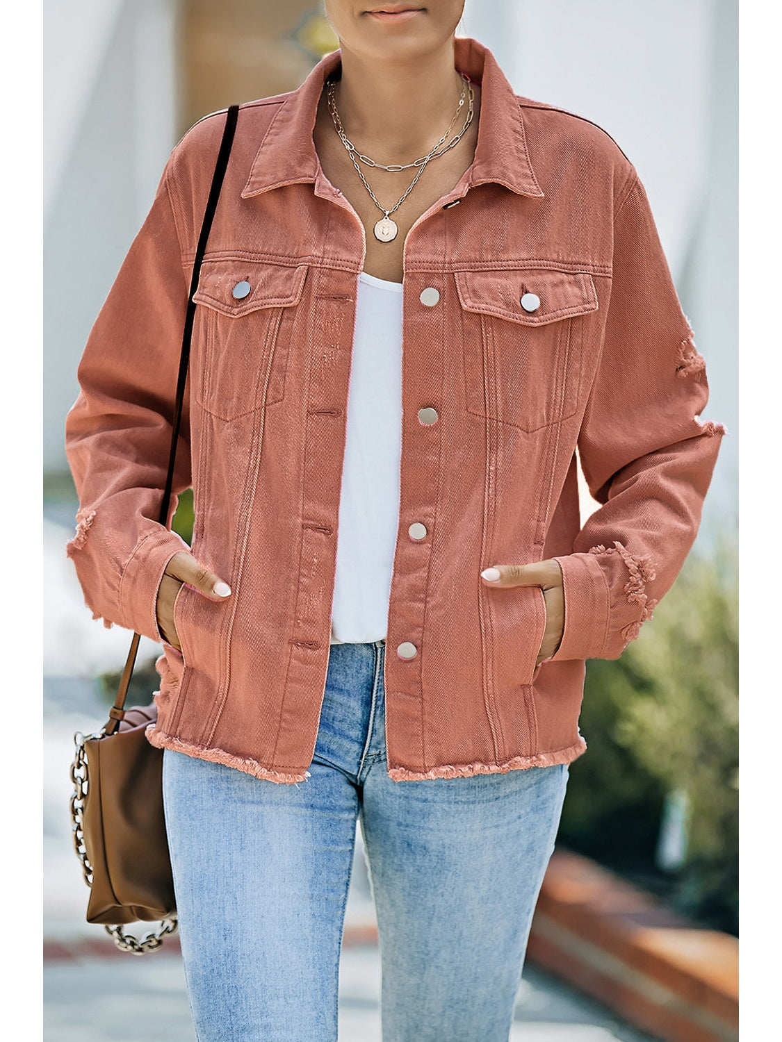 Distressed Raw Hem Denim Jacket NicholesGifts