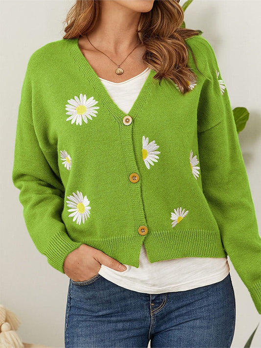 Women Flower Button Front Dropped Shoulder Cardigan NicholesGifts