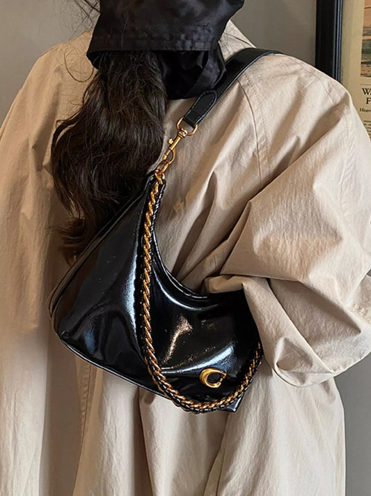 Leather Chain Shoulder Bag nicholesgifts