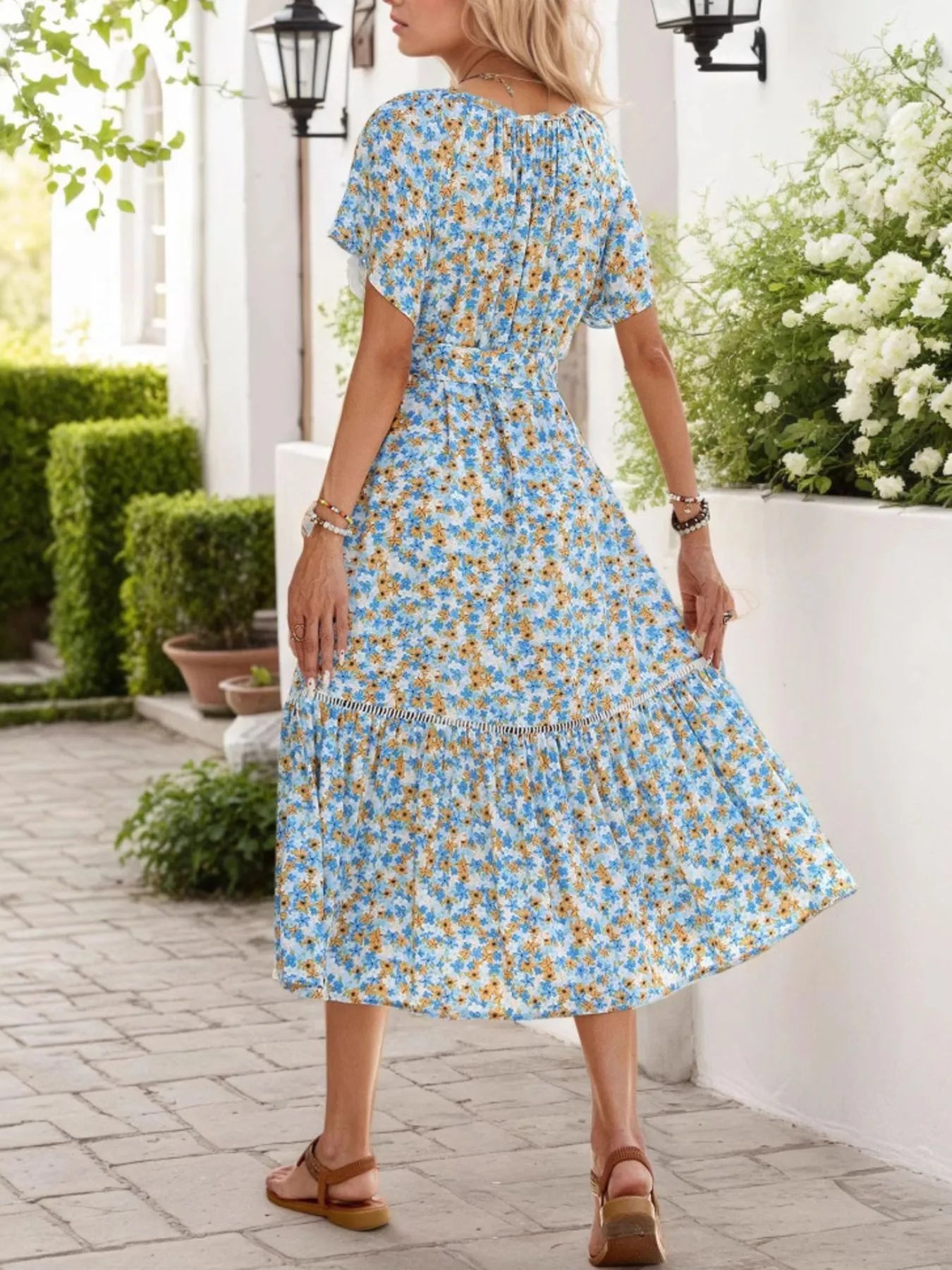 Floral Print Midi Dress with Tie Front NicholesGifts