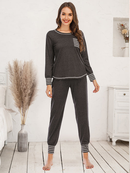 Round Neck Top and Pants Lounge Set nicholesgifts