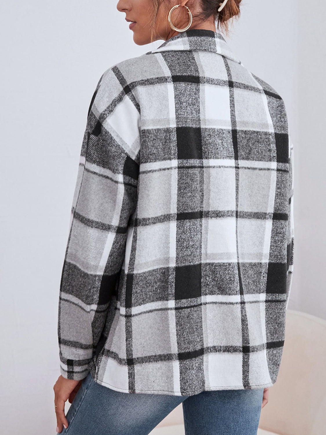 Plaid Collared Neck Button Down Jacket nicholesgifts