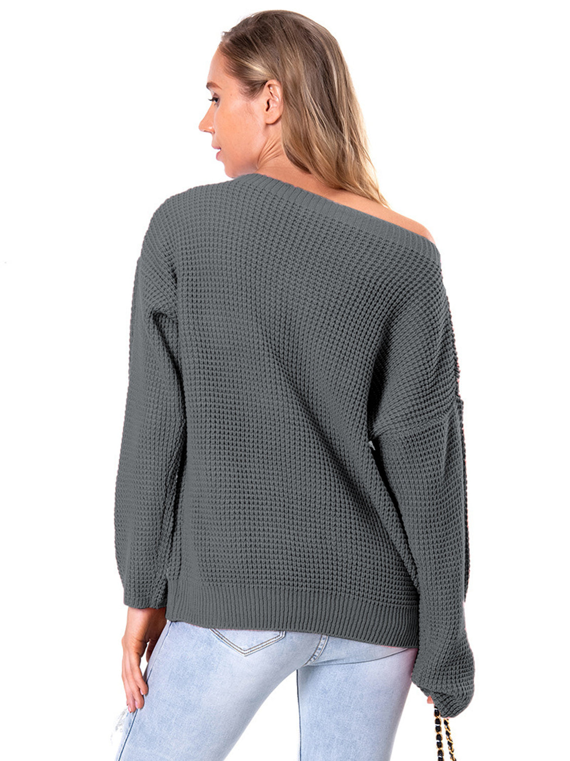 Boat Neck Drop Shoulder Long Sleeve Sweater nicholesgifts