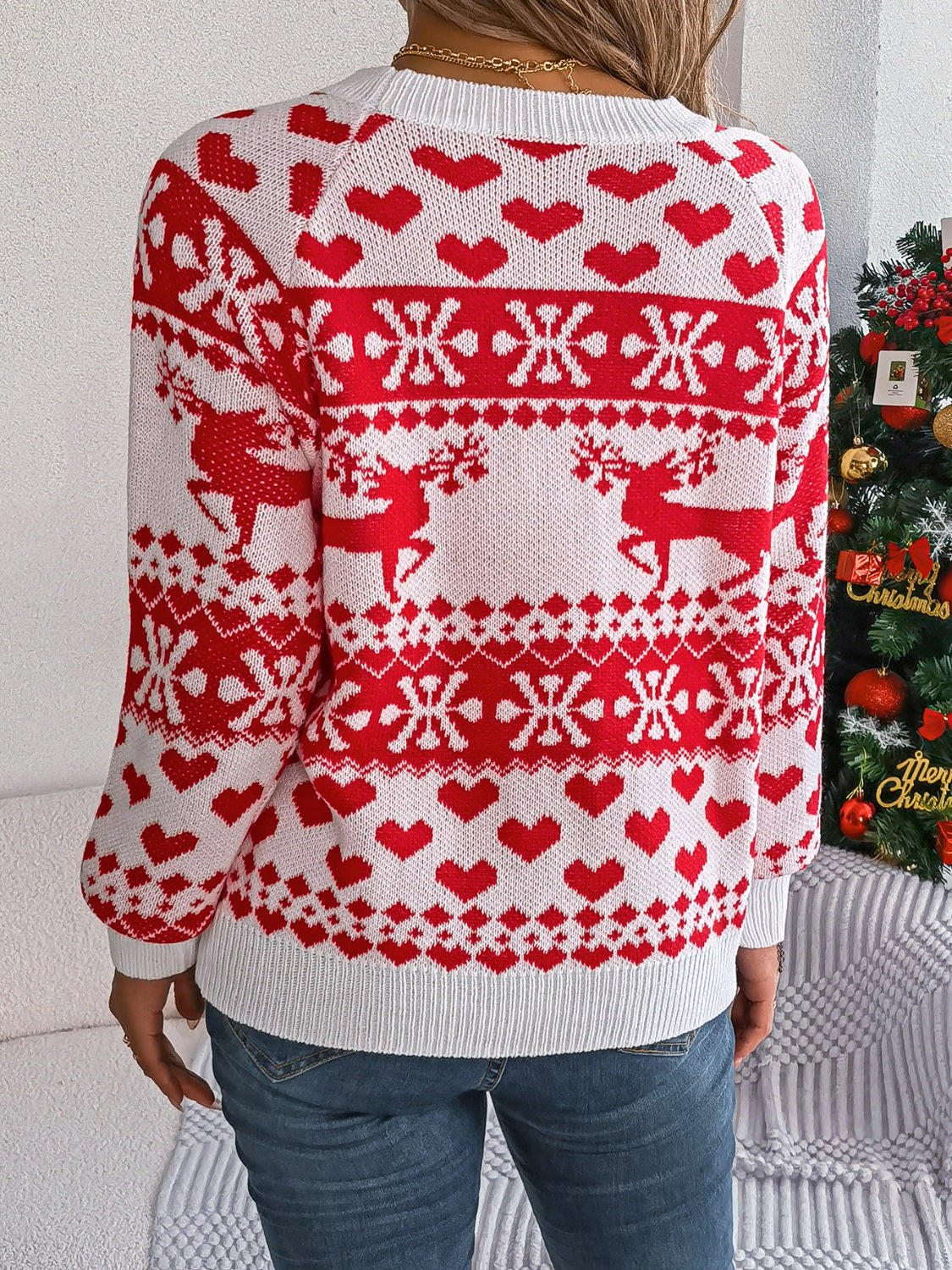 Christmas Element Round Neck Long Sleeve Sweater NicholesGifts