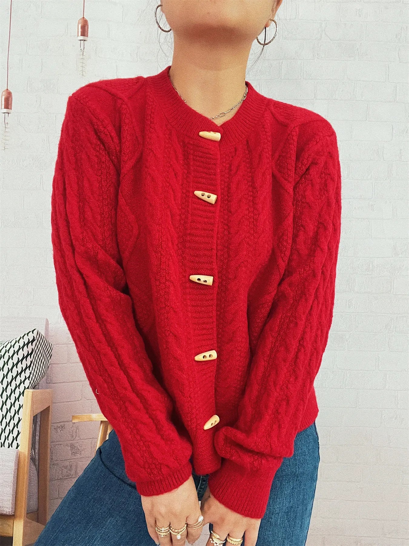 Cable Knit Button-Up Cardigan