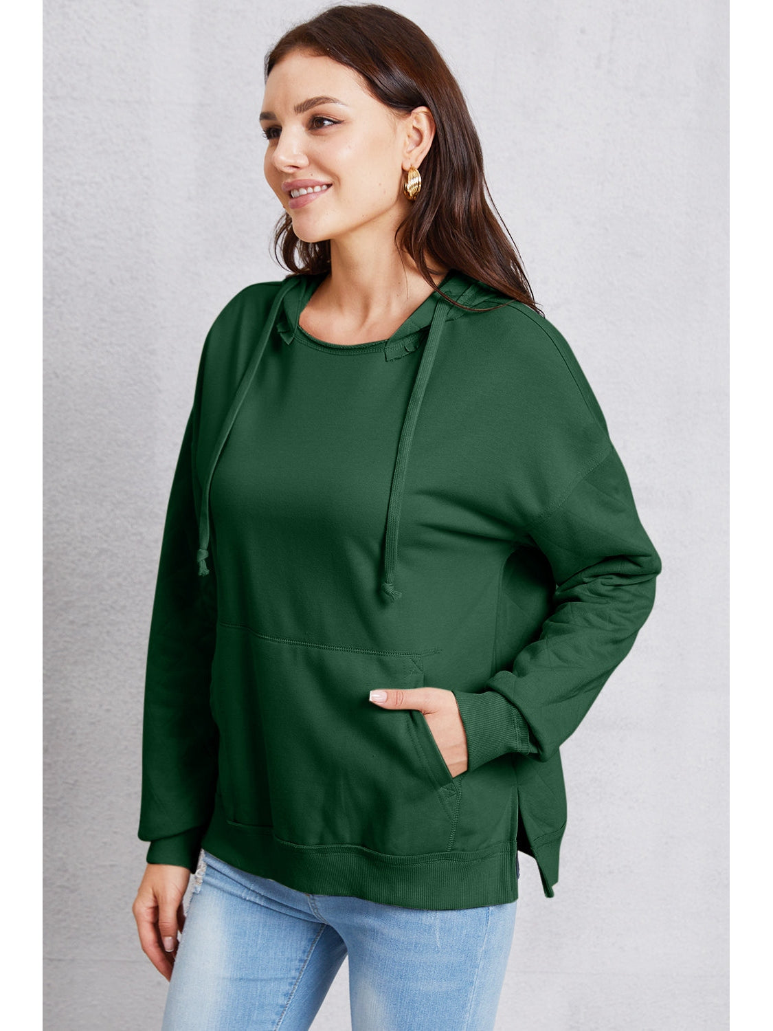 NicholesGifts Women Drawstring Kangaroo Pocket Dropped Shoulder Hoodie NicholesGifts