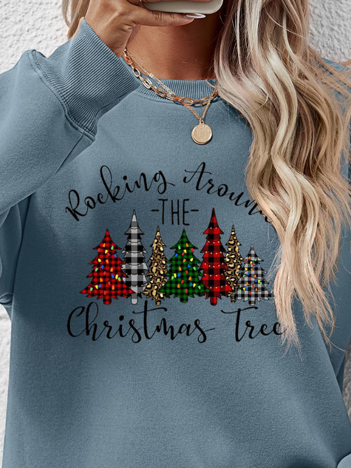 Christmas Tree Graphic Round Neck Sweatshirt NicholesGifts