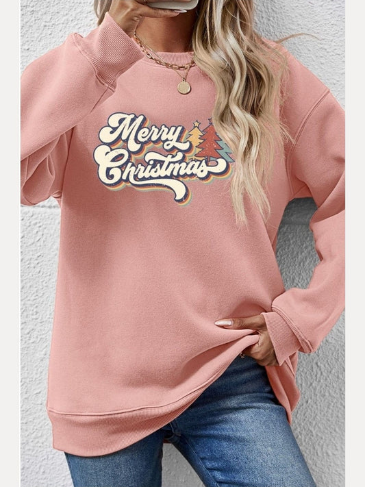 Christmas Letter Graphic Round Neck Sweatshirt