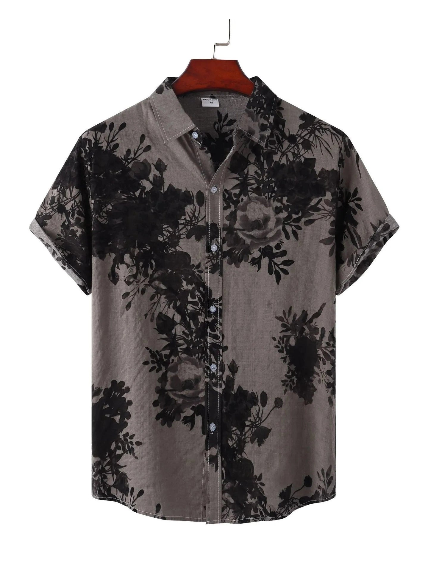 Men's Plus Size Printed Short Sleeve Button Down Casual Shirt Trendsi