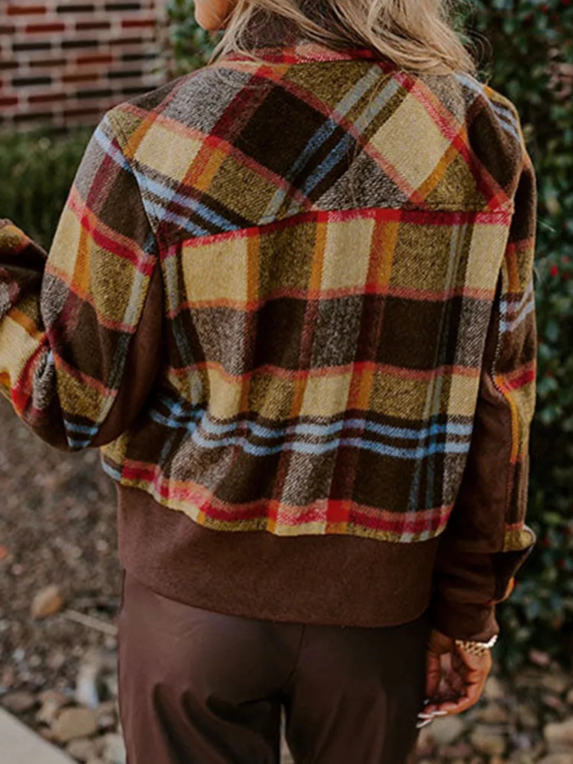 Pocketed Plaid Long Sleeve Jacket NicholesGifts