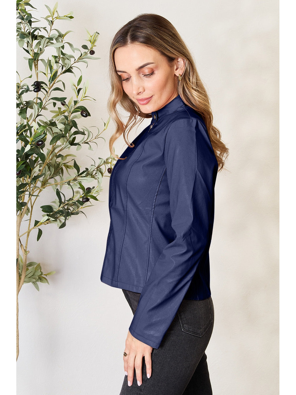 NicholesGifts Women Mock Neck Zip Up Jacket NicholesGifts