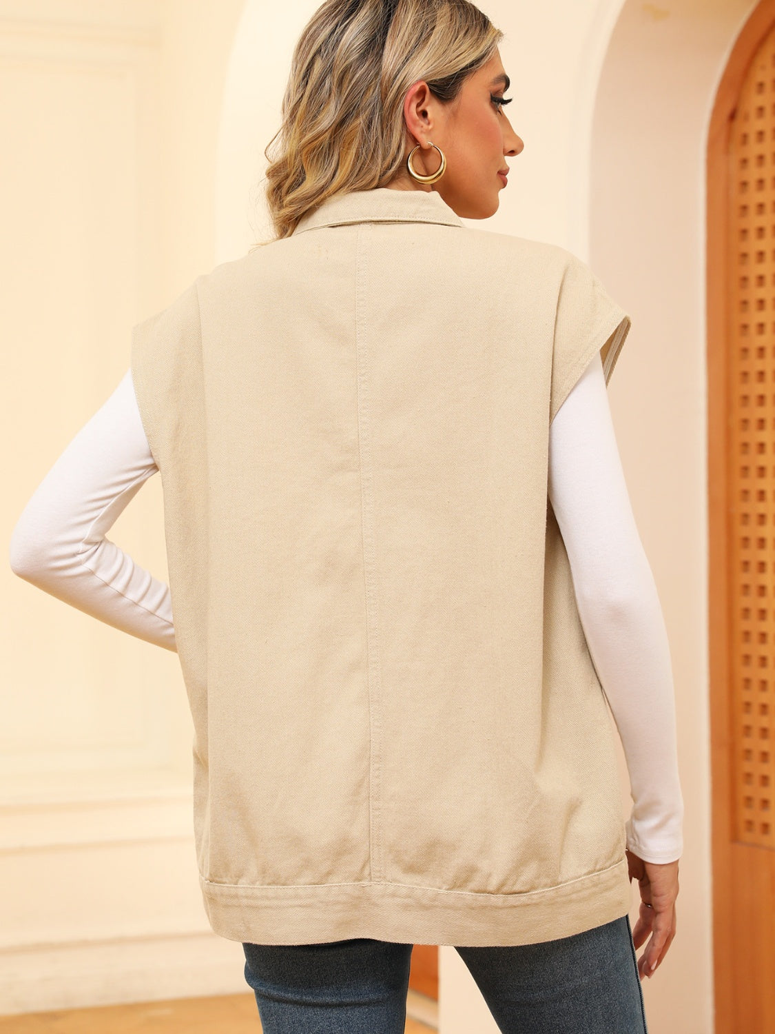 Pocketed Button Up Sleeveless Denim Jacket NicholesGifts