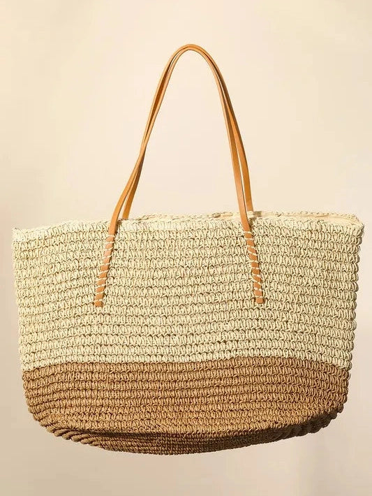 Fame Straw Braided Beach Tote Bag