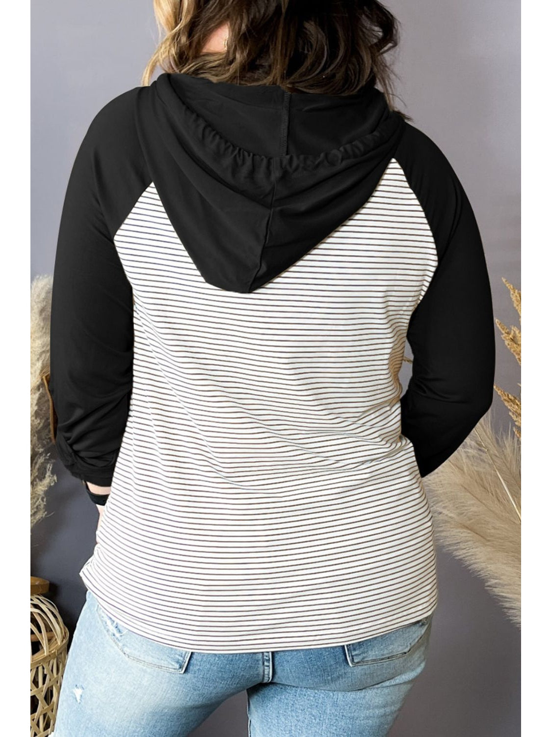 NicholesGifts Women Plus Size Women Striped Long Sleeve Hoodie