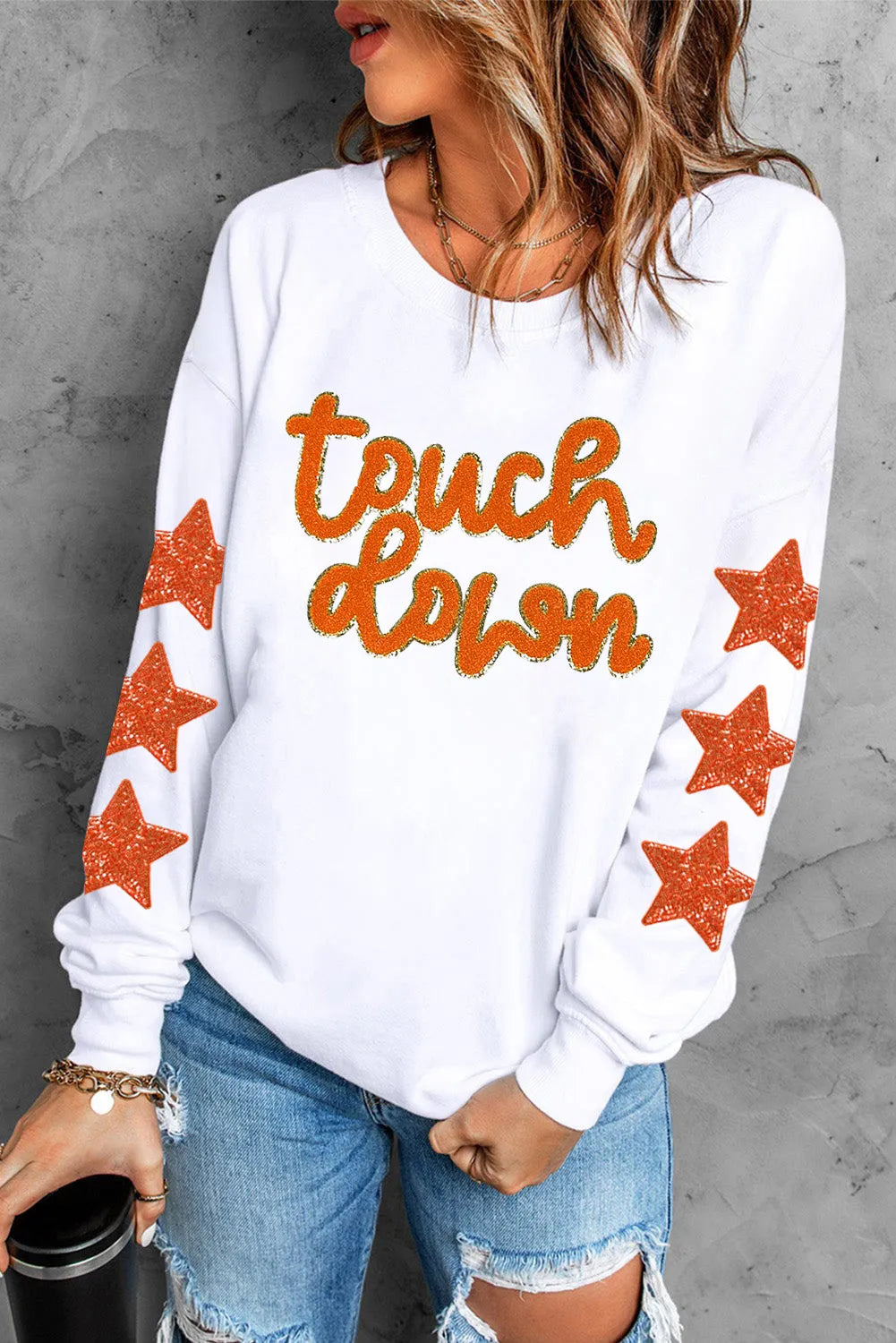 Letter & Star Round Neck Long Sleeve Sweatshirt NicholesGifts