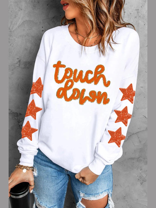 Letter & Star Round Neck Long Sleeve Sweatshirt NicholesGifts