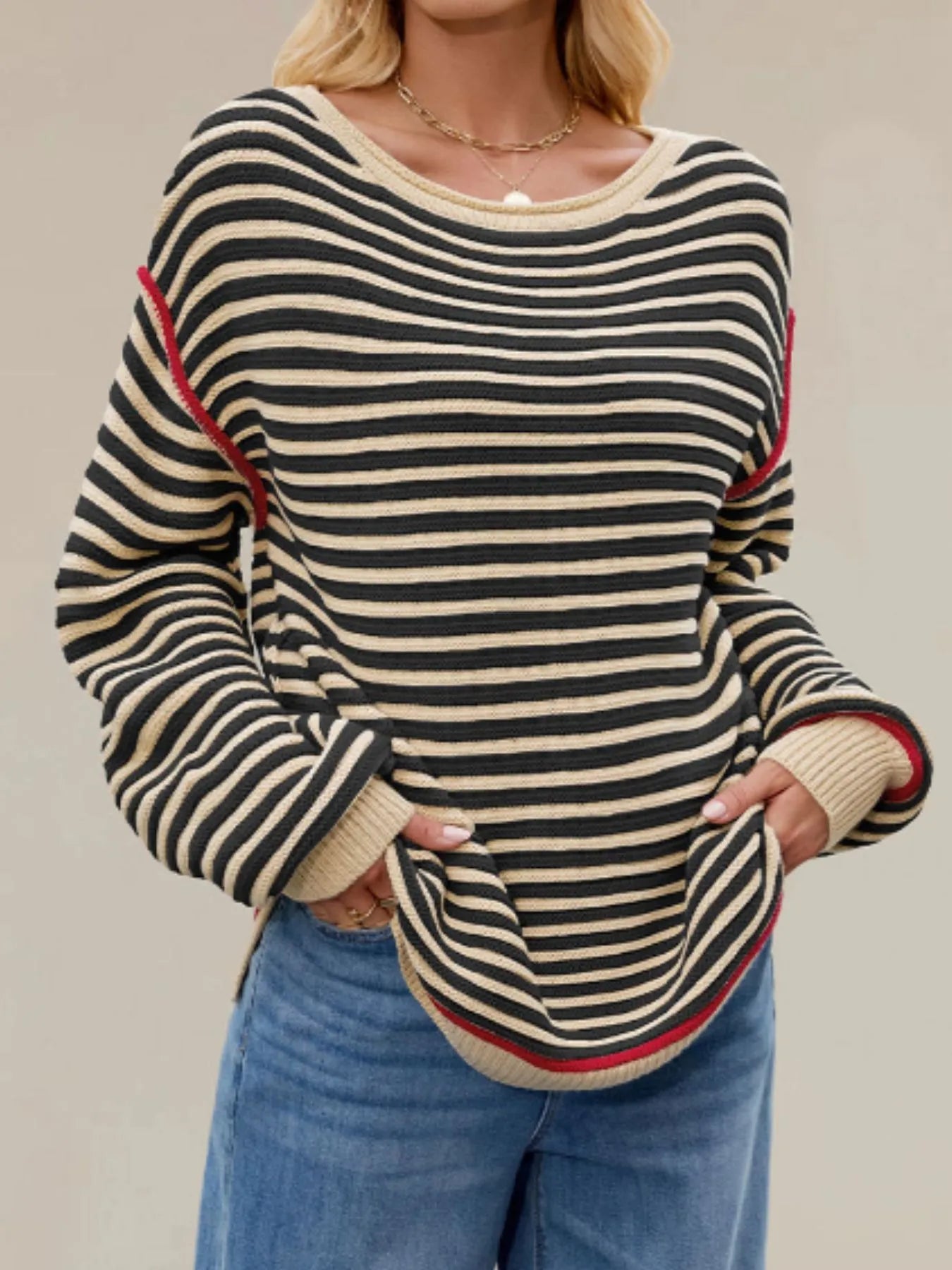 Slit Striped Oversized Sweater