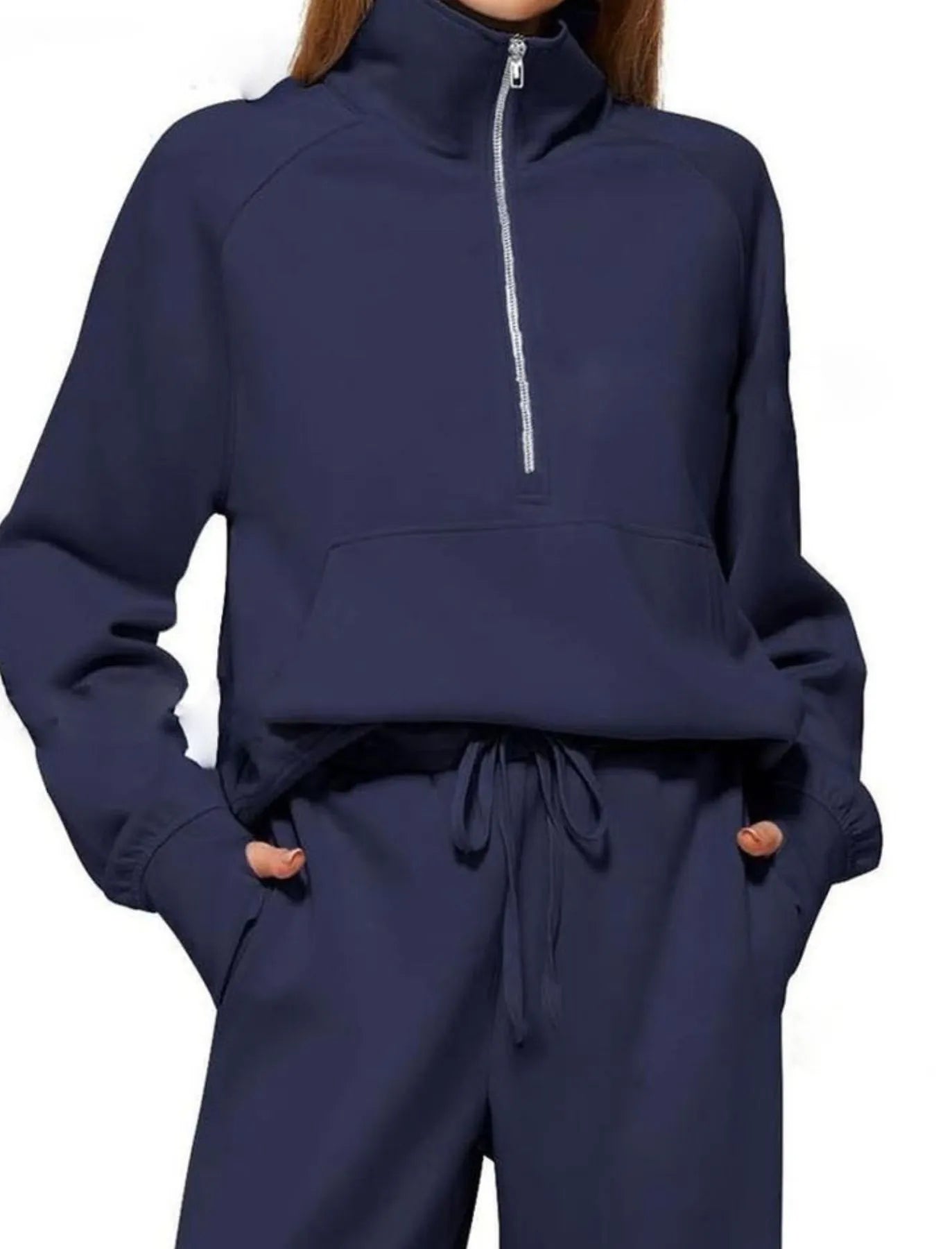 Women Half Zip Long Sleeve Top and Pants Set nicholesgifts