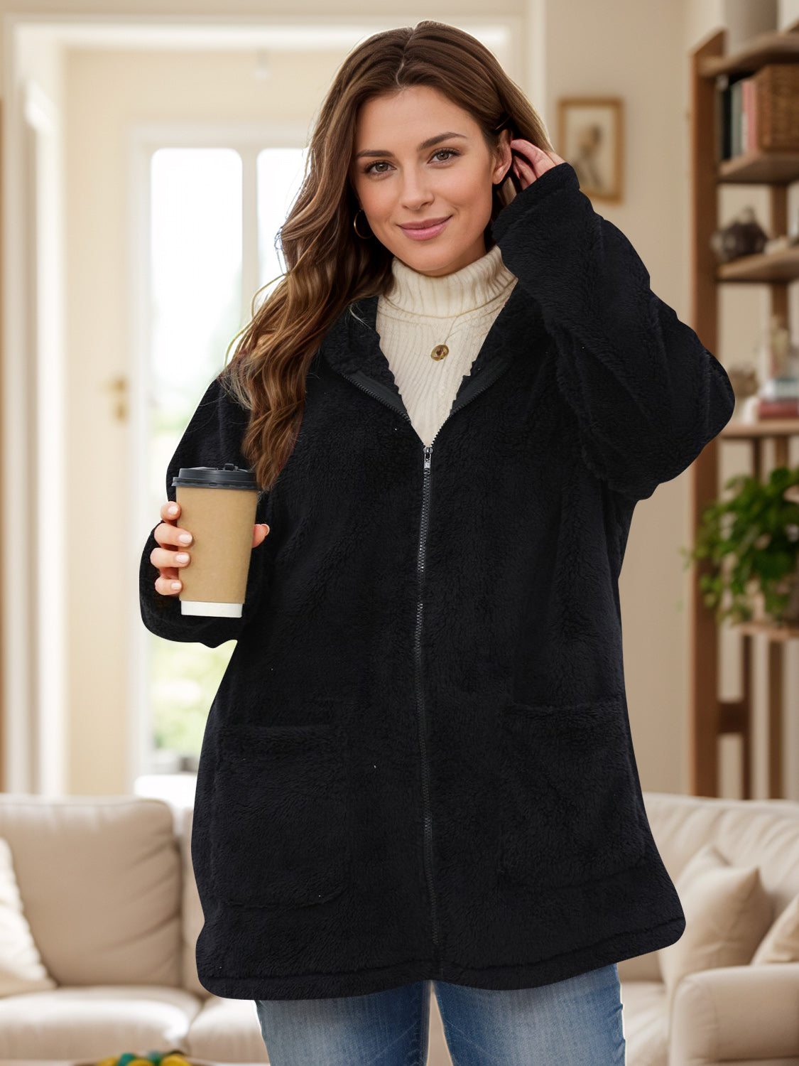 NicholesGifts Women Plus Size Women Zip Up Long Sleeve Hooded Outerwear NicholesGifts