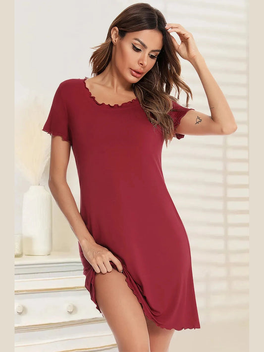 Round Neck Short Sleeve Lounge Dress nicholesgifts