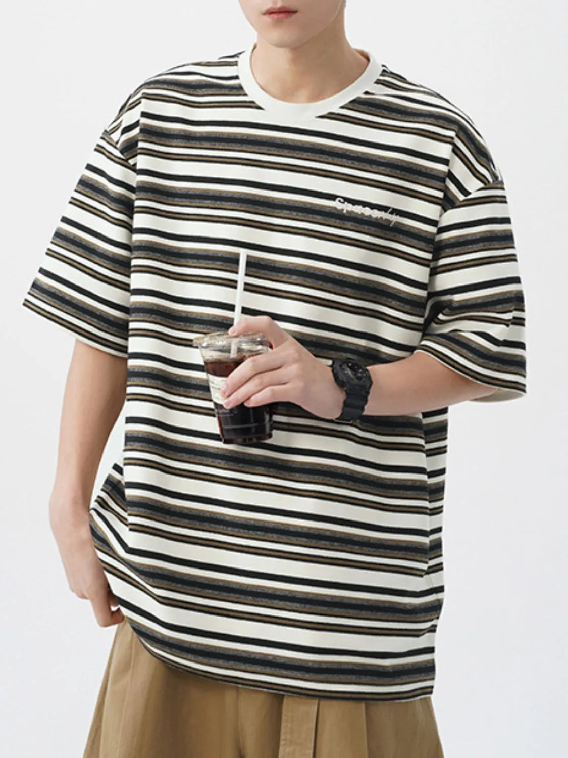 Men's Striped Round Neck Half Sleeve T-Shirt