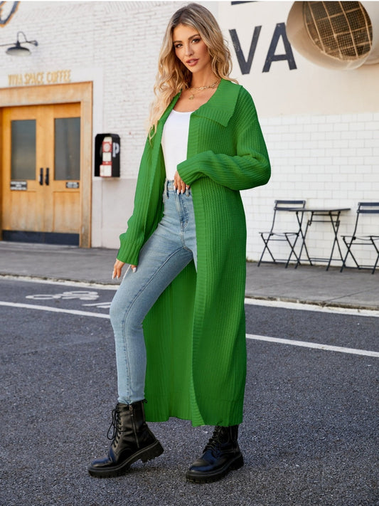 NicholesGifts Women Full Size Collared Open Front Duster Cardigan