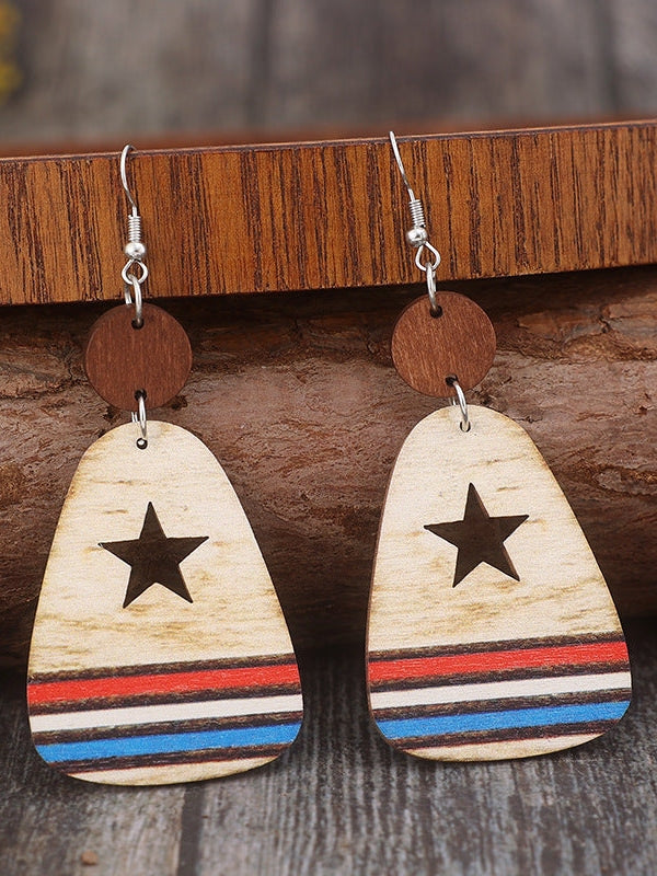Cutout Star & Stripes Wooden Dangle Earrings